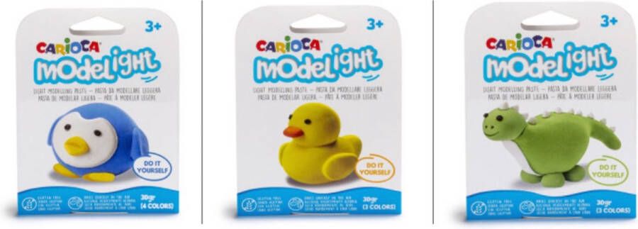 Carioca ultralichte boetseerklei voor kinderen 3 dier figuurtjes: pinguin eend en dino