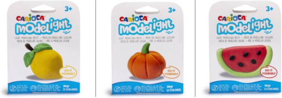 Carioca ultralichte boetseerklei voor kinderen 3 fruit figuurtjes (pompoen citroen en meloen)