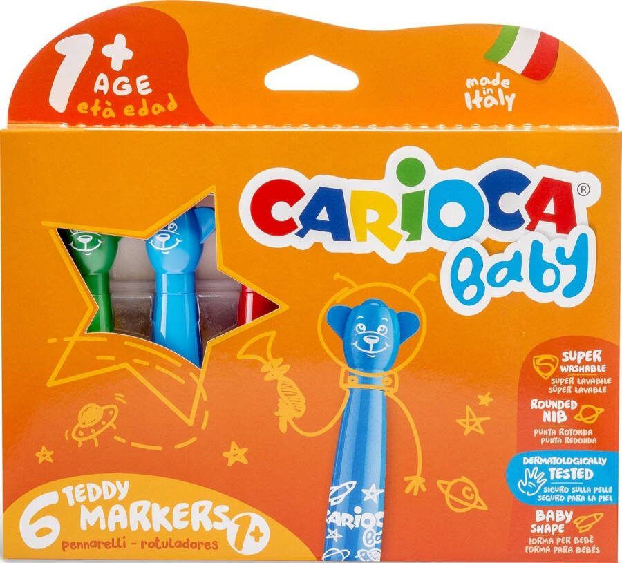 Carioca viltstift Baby Teddy doos van 6 stuks in geassorteerde kleuren 24 stuks