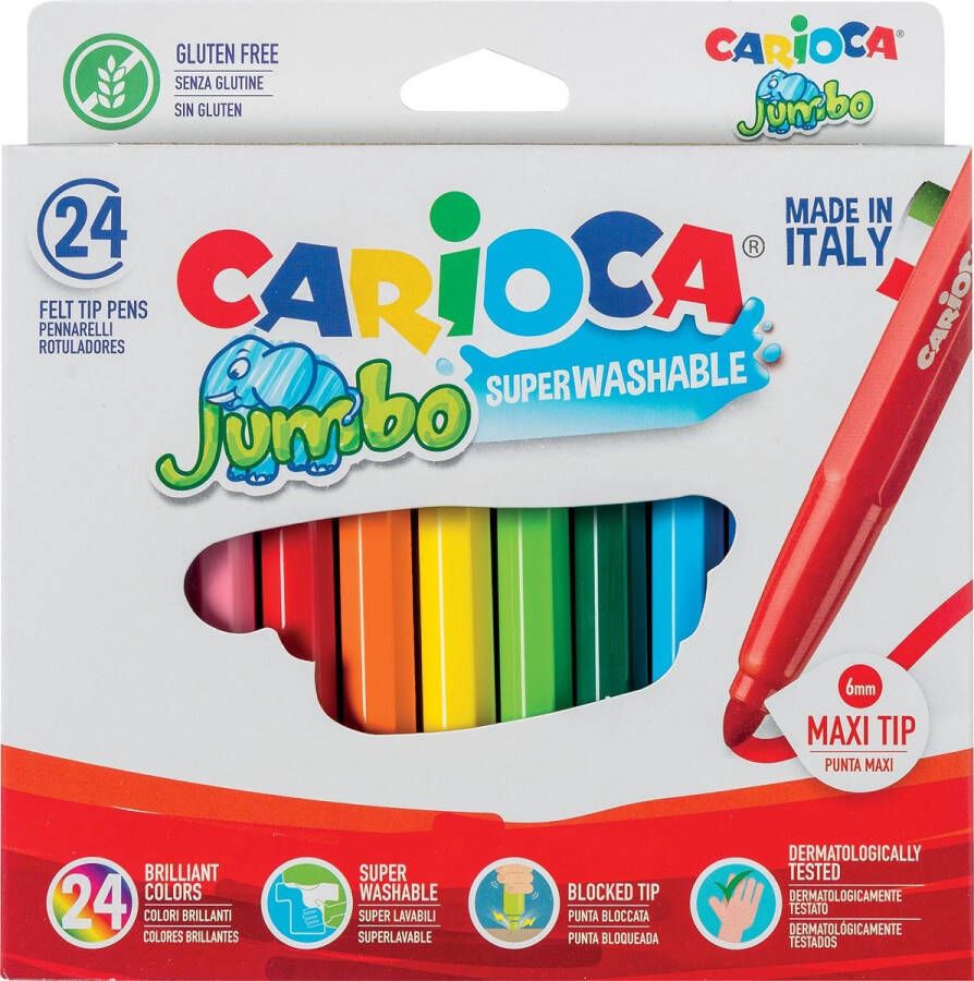Merkloos Carioca viltstift Jumbo Superwashable 24 stiften in een kartonnen etui
