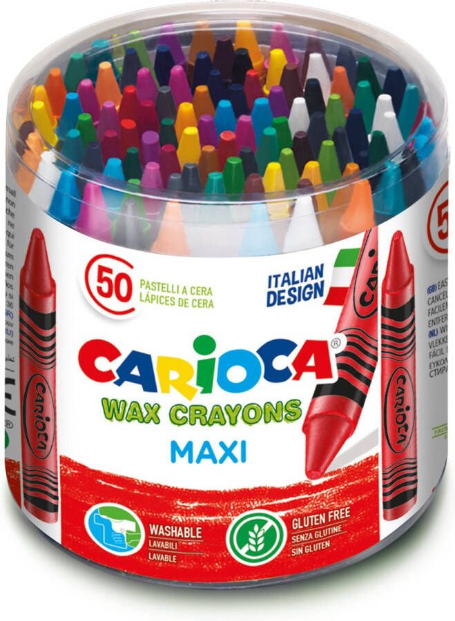 Paagman Carioca waskrijt Wax Maxi plastic pot met 50 stuks in geassorteerde kleuren