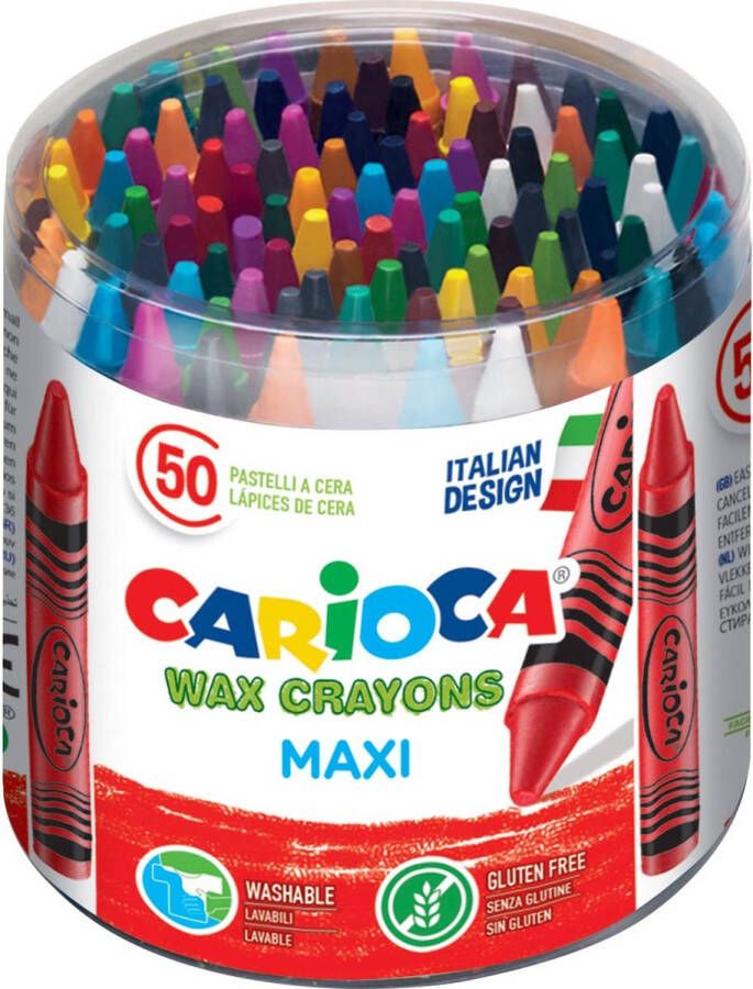 Paagman Carioca waskrijt Wax Maxi plastic pot met 50 stuks in geassorteerde kleuren