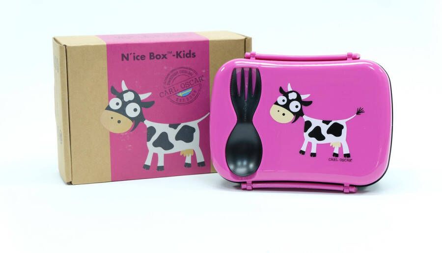 Carl-Oscar N'ice Box Lunch box met koelelement voor kinderen roze koe 17 x 12.5 x 6.3 cm