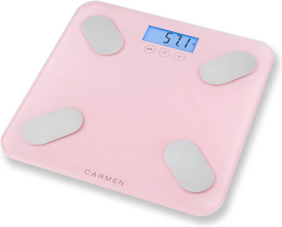 Carmen CBS0301P Personenweegschaal Weegt tot180 KG Digitaal Lichaamsanalyse BMI Geheugen tot 10 gebruikers Roze