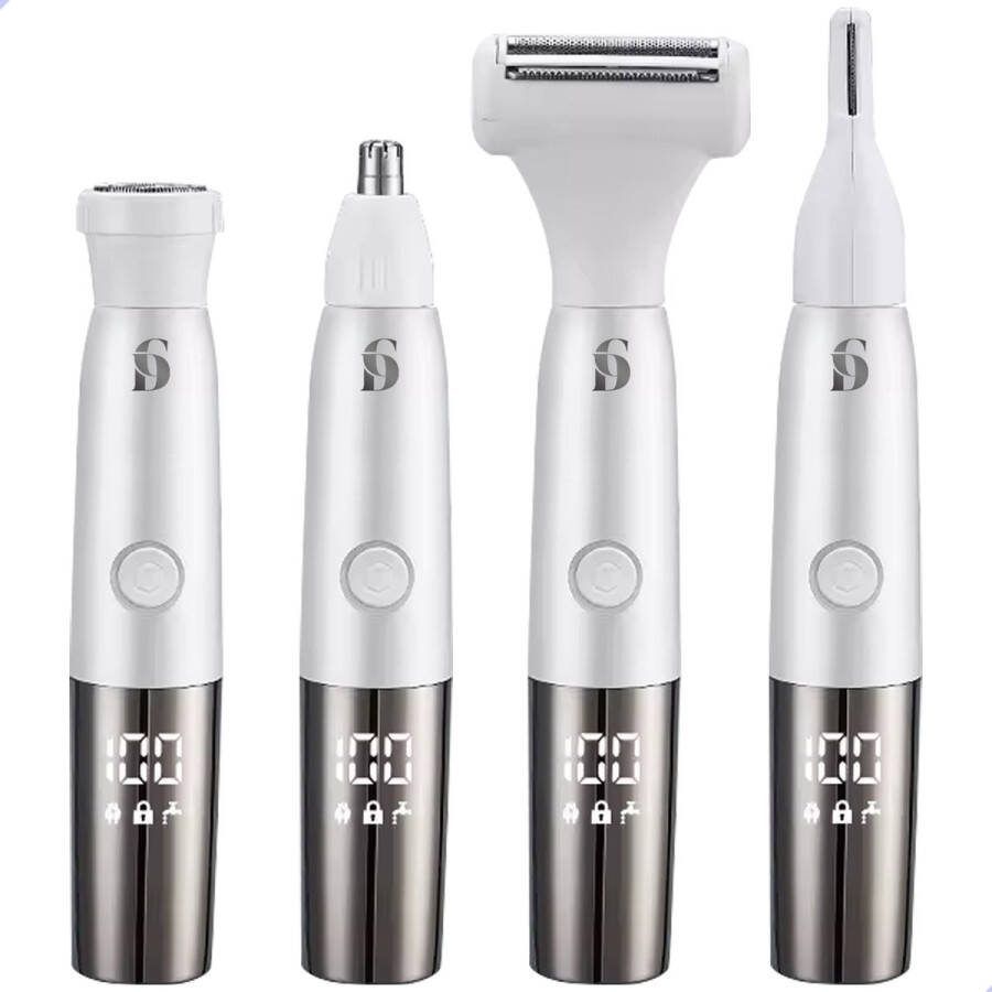 CarpeDiem Epileerapparaat voor Dames 4-in-1 Ladyshave Epilator Scheerapparaat Gezichtsepilator Bikini Trimmer LED scherm Inclusief Neustrimmer Gezicht Wenkbrauw Trimmer