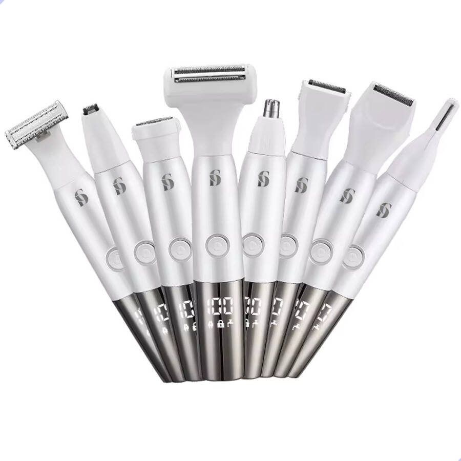 CarpeDiem Epileerapparaat voor Dames 8-in-1 Ladyshave Epilator Scheerapparaat Gezichtsepilator Bikini Trimmer LED scherm Inclusief Neustrimmer Gezicht Wenkbrauw Trimmer