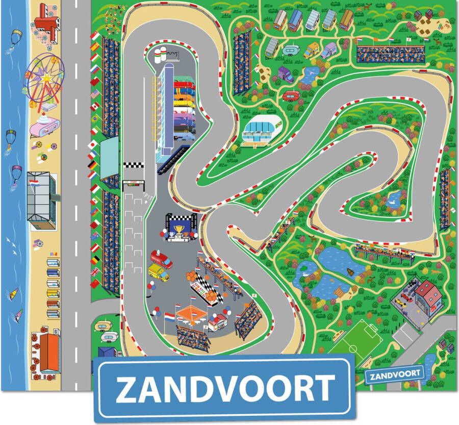 Carperoo Circuit Zandvoort Speelkleed Speelmat 130x160cm Speelmat Baby Speeltapijt Speelkleed Jongens Autokleed Speelkleed Meisjes Verkeerskleed