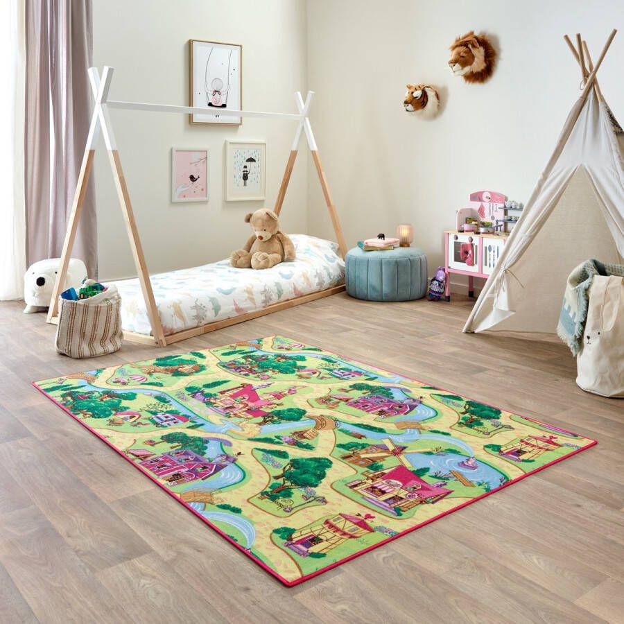 Carpet Studio Candy Town Speelkleed – Speelmat 140x200cm Vloerkleed Kinderkamer Anti-slip Speeltapijt Verkeerskleed Geel