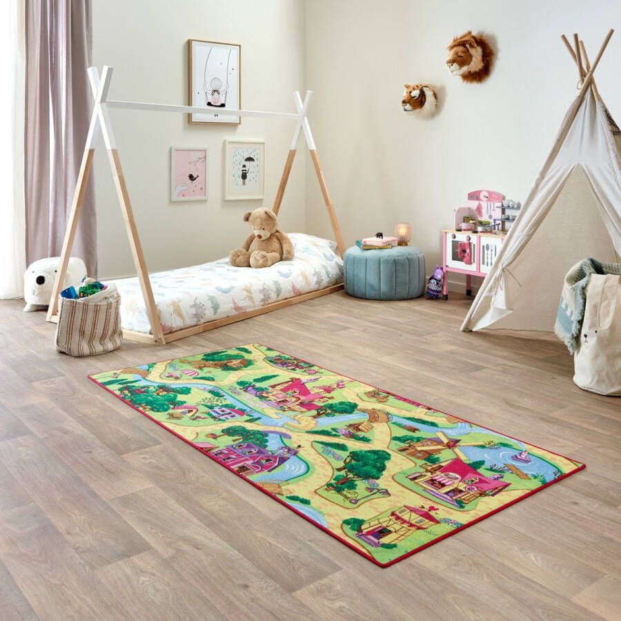 Carpet Studio Candy Town Speelkleed – Speelmat 95x200cm Vloerkleed Kinderkamer Anti-slip Speeltapijt Verkeerskleed Geel