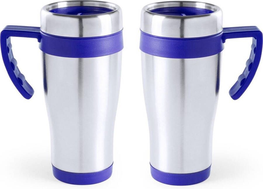 Carson 10x stuks rVS thermosbeker warmhoud koffiebekers blauw 500 ml Isoleerbekers reisbekers