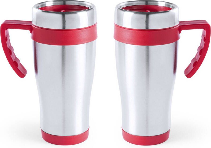 Carson 2x stuks rVS thermosbeker warmhoud koffiebekers rood 500 ml Isoleerbekers reisbekers