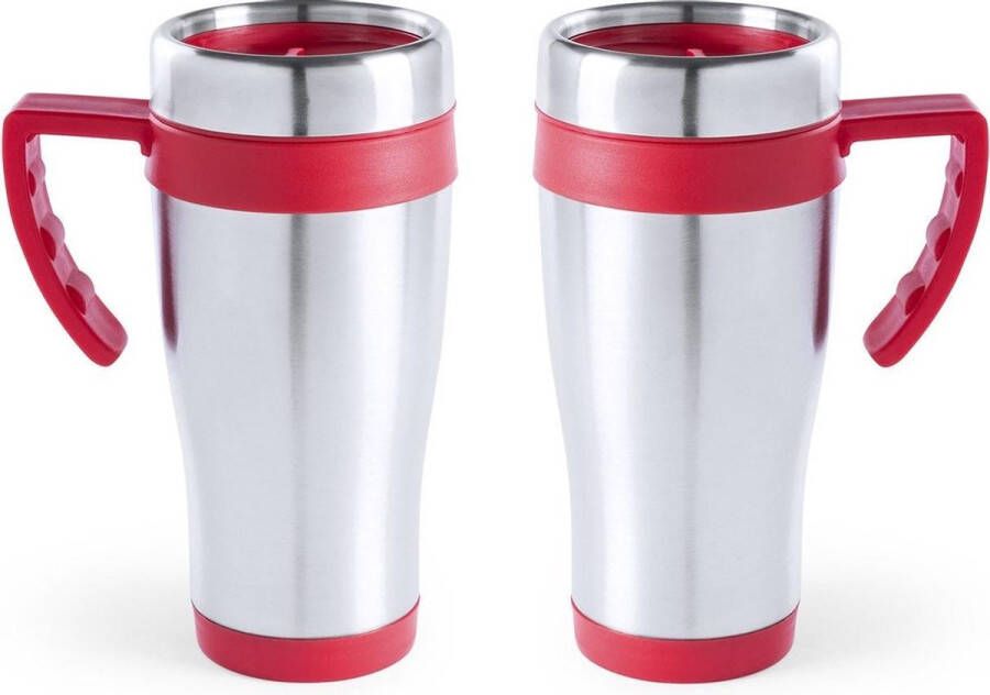Carson 2x stuks rVS thermosbeker warmhoud koffiebekers rood 500 ml Isoleerbekers reisbekers