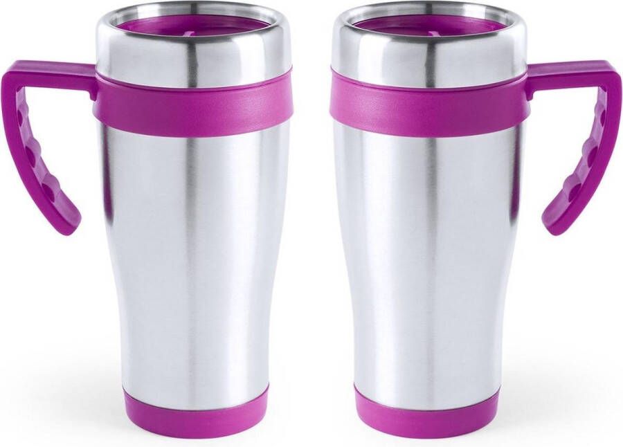 Carson 2x stuks rVS thermosbeker warmhoud koffiebekers roze 500 ml Isoleerbekers reisbekers