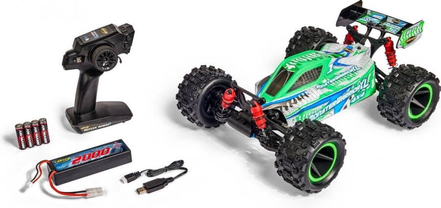 Carson Modellsport X10 Monster Warrior XL 2.0 Brushed 1:10 RC auto Elektro Buggy 4WD 100% RTR 2 4 GHz Incl. accu oplad