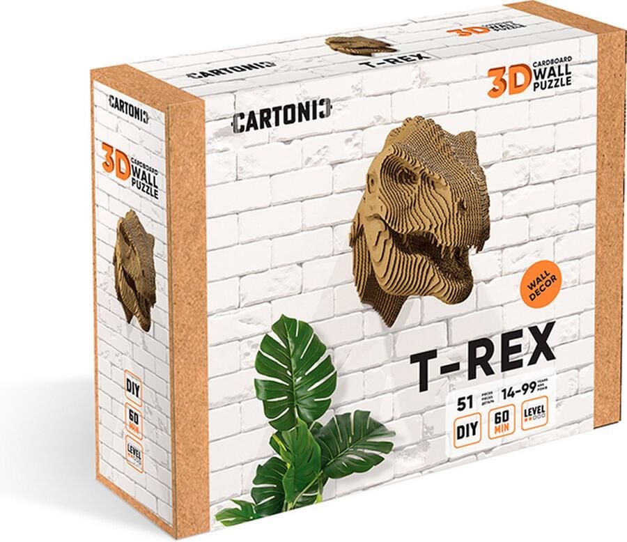 CARTONIC T REX- 3d puzzel- 3D- puzzelen-DIY- Kinderen en Volwassenen- decoratie- thuis- muurdecoratie- Ecologisch