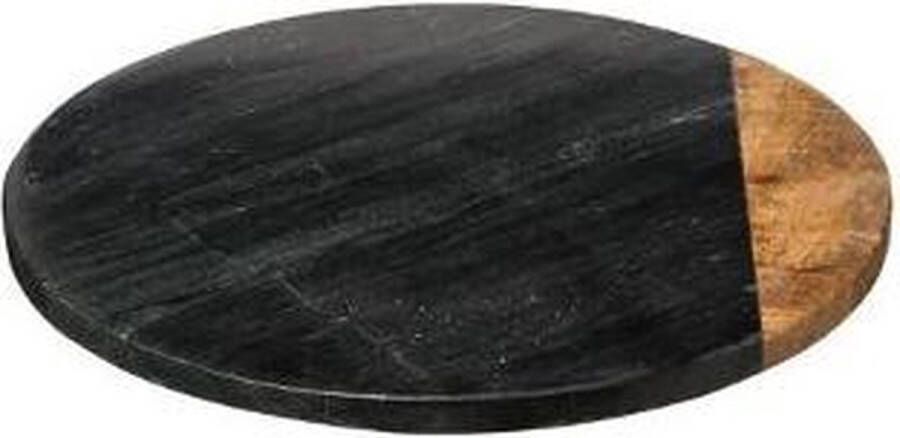CASA DI ELTURO Draaiplateau Serveerplank Marble Zwart – Draaischijf van 100%Marmer & Hout – Ø30CM