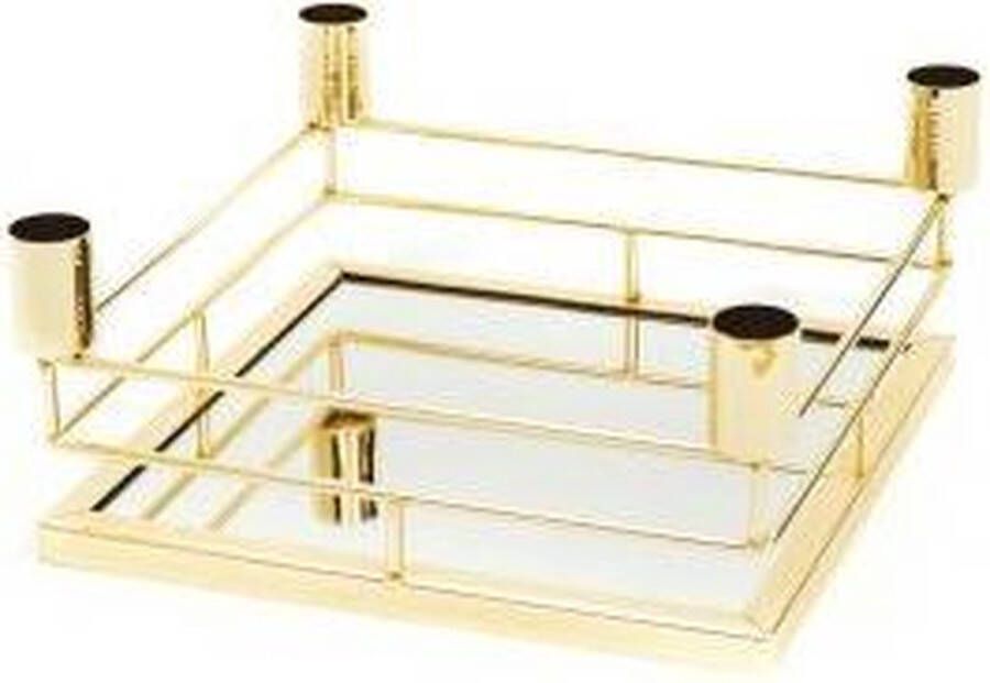 CASA DI ELTURO Mirror Tray Kandelaar Vierkant – Goud – L21 x B21 x H9 cm