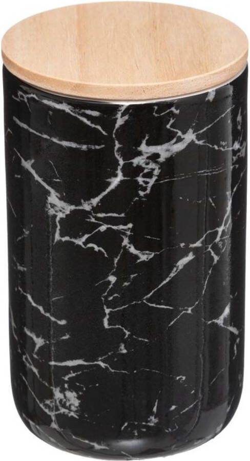 CASA DI ELTURO Opbergpot Marble Bamboe Zwart – Luchtdicht H 14 5 cm