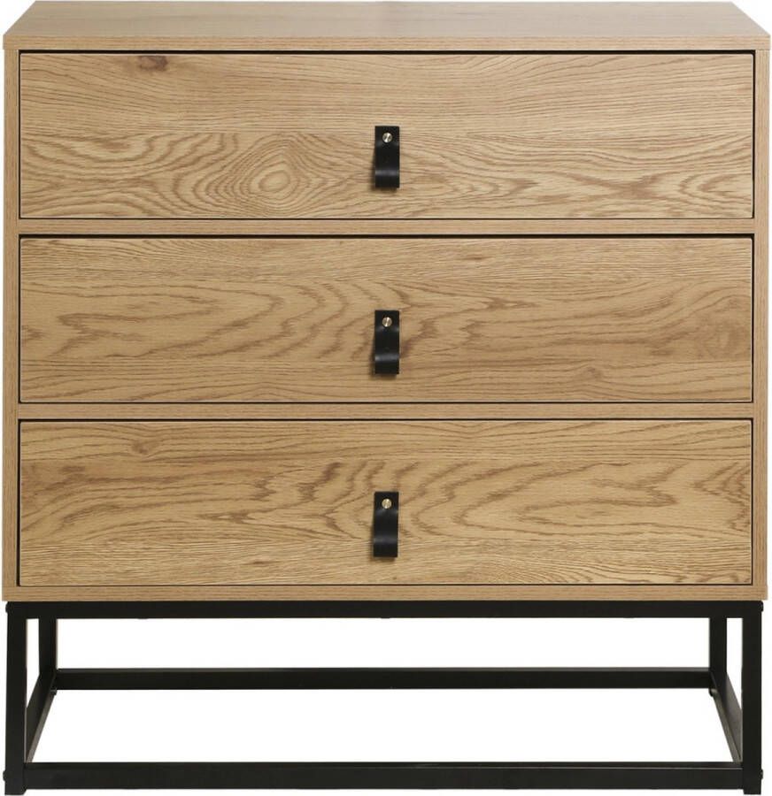 Casame CALICOSY Ladekast met 3 laden Eiken decor zwart metalen structuur