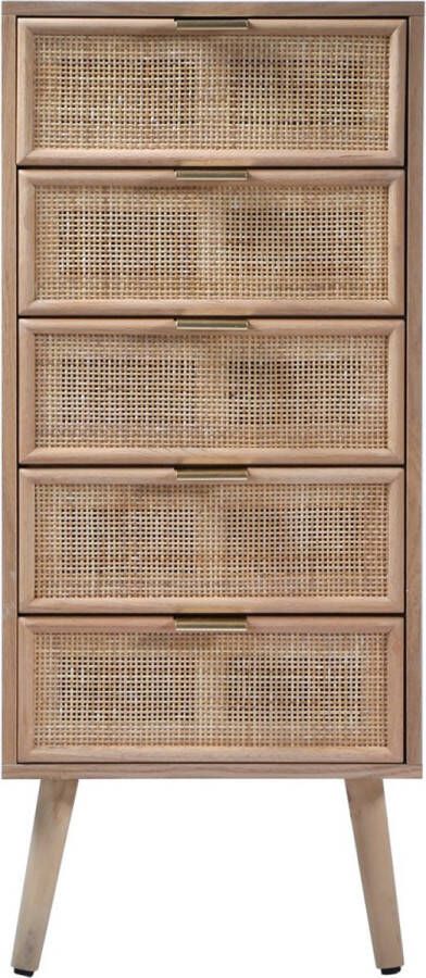 Casame CALICOSY Ladekast met 5 lades en natuurlijke rotan voorkant L36 5 x H100 5 cm