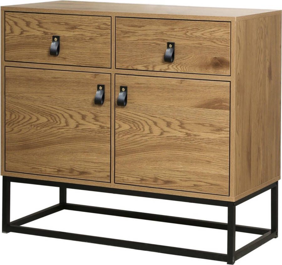 Casame CALICOSY Ladekast met 2 deuren en 2 laden Eiken decor met zwart metalen structuur