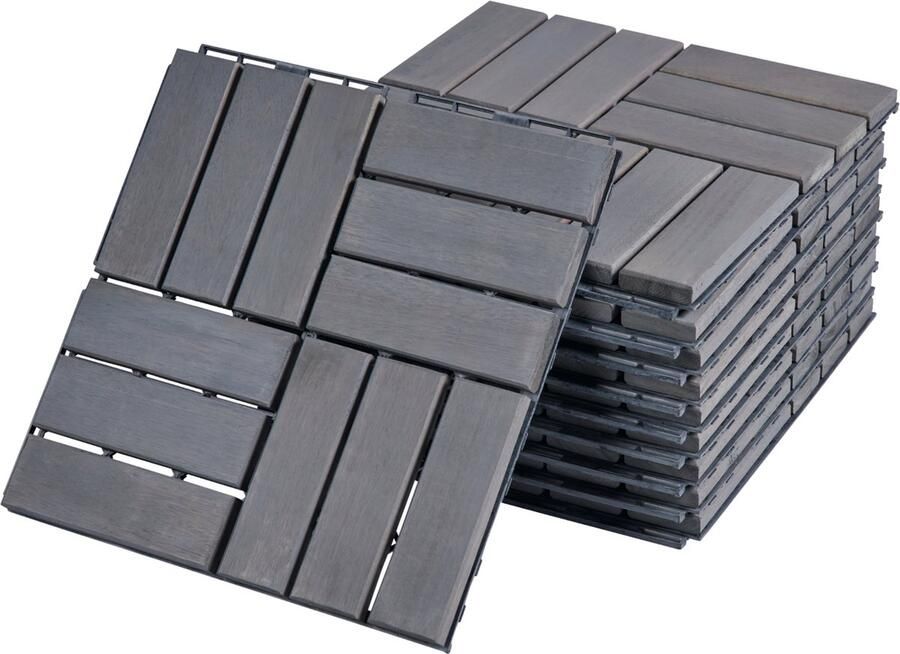 Casa.pro Houten terrastegels Alliste vlonder set van 10 acacia 0 9 m² grijs 12 latten