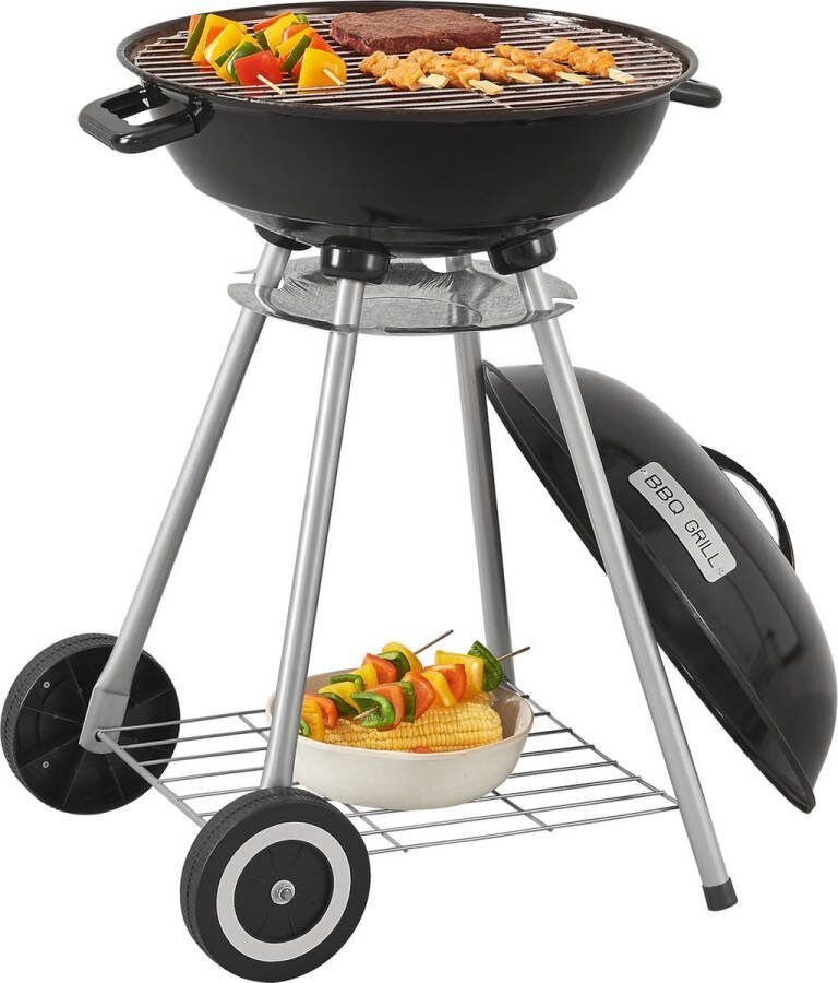 Casa.pro Houtskool BBQ Apricena rond met deksel 80x49x47 cm zwart