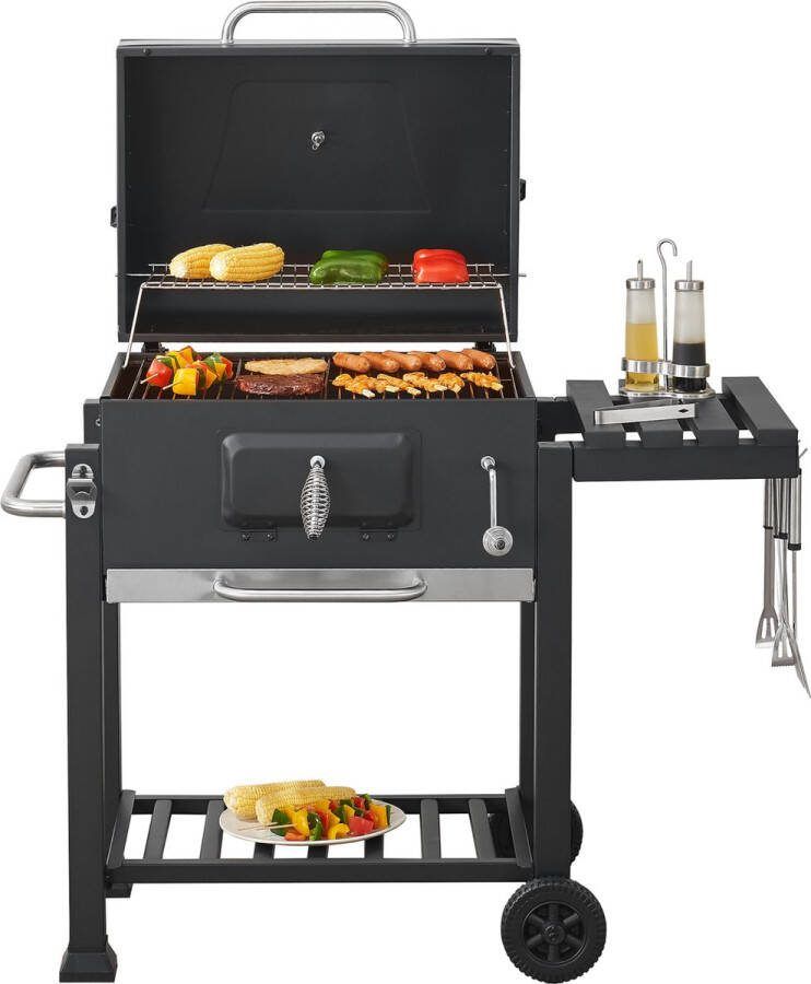 Casa.pro Houtskool BBQ Arnad met deksel 105x114x47 5 cm zwart