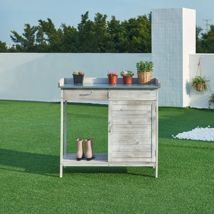 Casa.pro Tuinwerktafel Aliano oppottafel 98x48x94 cm grijs