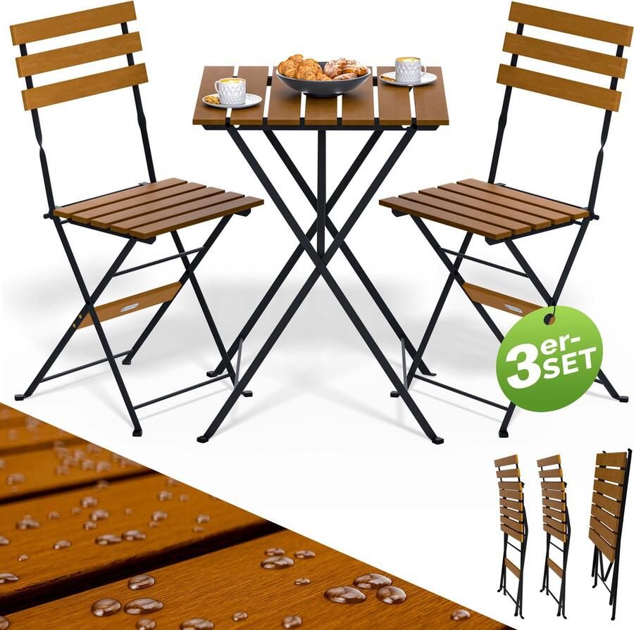 Casaria Bistroset – 3 delig 2 Stoelen 1 Tuintafel – Acaciahout Metaal