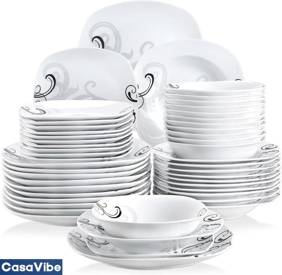 CasaVibe Luxe Bordenset Kommen set Borden Dinerborden set van 48 12 persoons serviesset