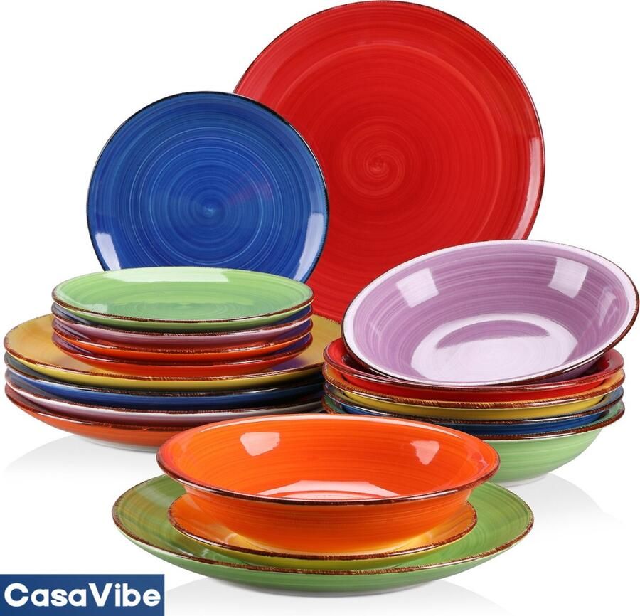 CasaVibe Serviesset – 18 delig – 6 persoons – Keramiek Luxe – Bordenset – Dinerborden – Dessertborden Verschillende Kleuren