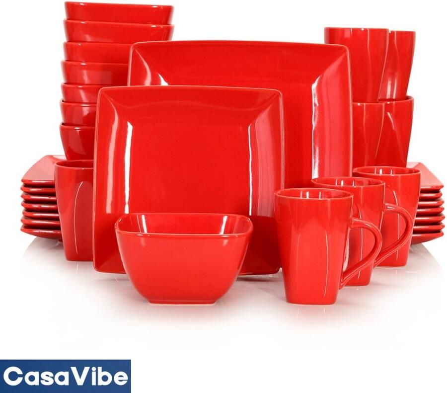 CasaVibe Serviesset – 32 delig – 8 persoons – Keramiek Luxe – Bordenset Koppen Kommen