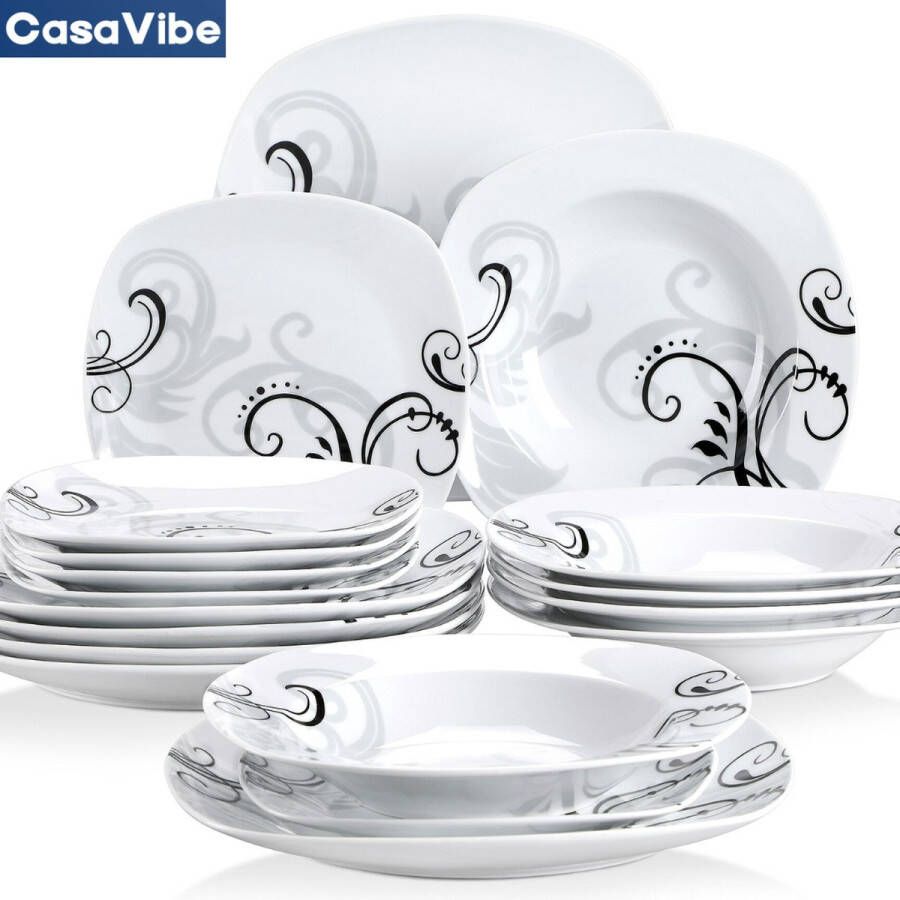CasaVibe Luxe Bordenset Kommen set Borden Dinerborden set van 18 6 persoons serviesset