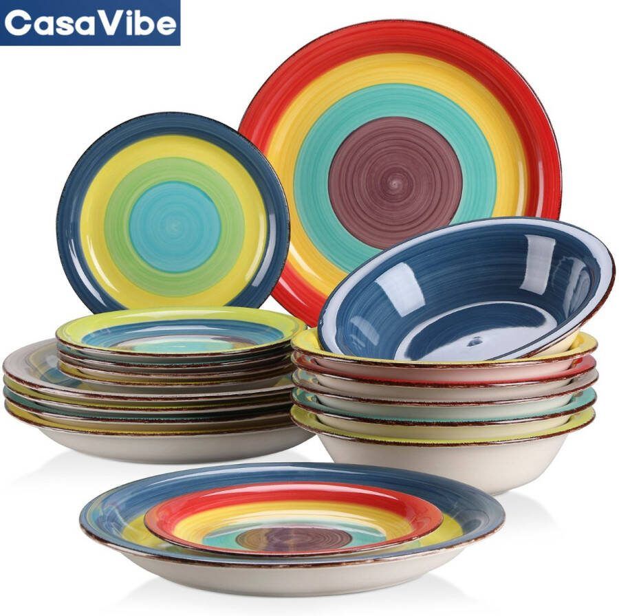 CasaVibe Luxe Bordenset Kommen set Borden Dinerborden set van 18 6 persoons Serviesset Multi Color