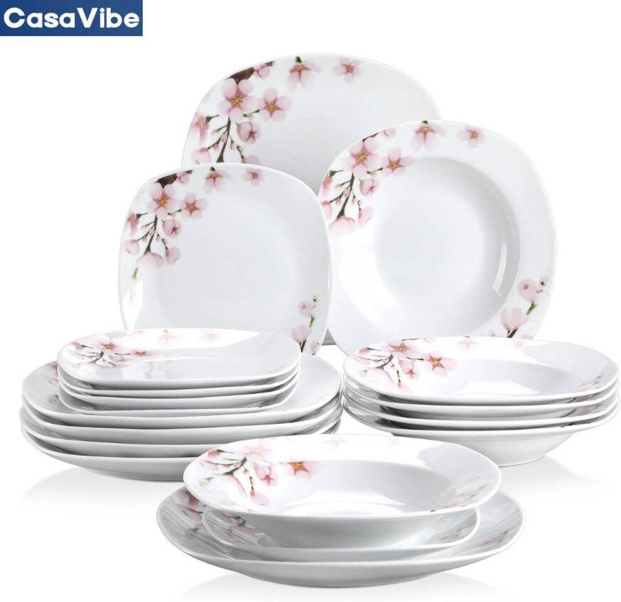 CasaVibe Luxe Bordenset Serviesset Kommen set Soep Borden Dessert Borden Dinerborden set van 18 6 persoons serviesset