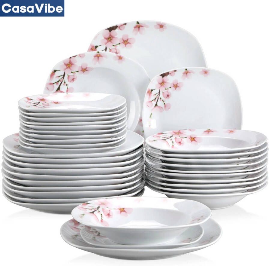CasaVibe Luxe Bordenset Serviesset- Kommen set Soep Borden Dessert Borden Dinerborden set van 36 12 persoons serviesset