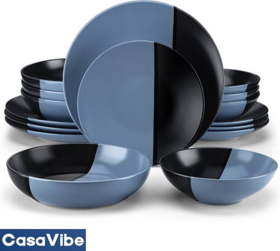 CasaVibe Luxe Serviesset – 16 delig – 4 persoons – Porselein Bordenset – Dinner platen – Dessertborden Kommen Mokken Set