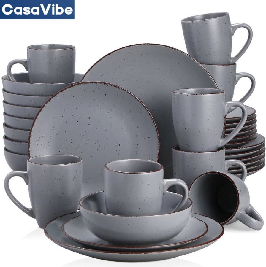 CasaVibe Luxe Serviesset – 32 delig – 8 persoons – Porselein Bordenset – Dinner platen – Dessertborden Kommen Mokken Set