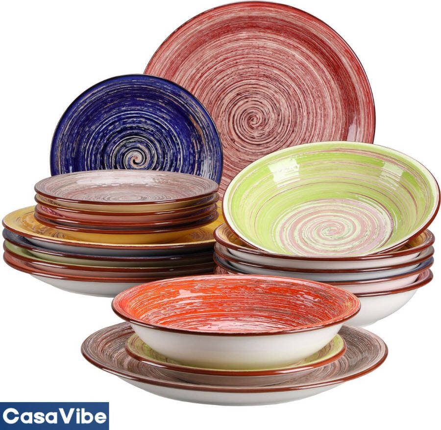 CasaVibe Serviesset – 18 delig – 4 persoons – Keramiek Luxe – Meerdere Kleuren – Bordenset