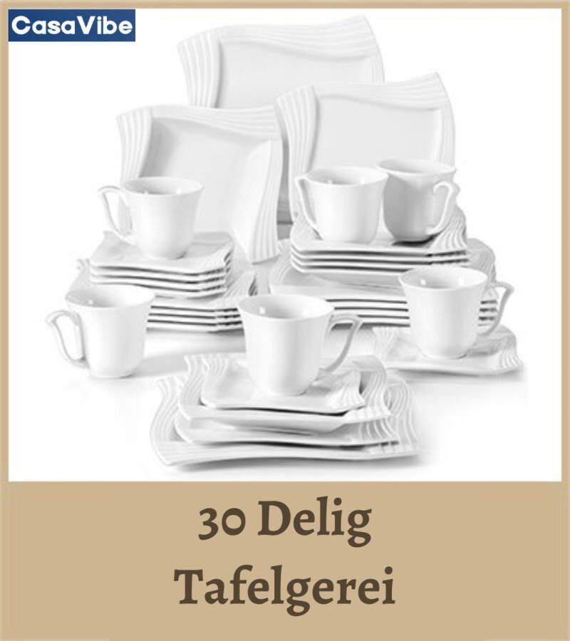 CasaVibe Serviesset – 30 delig – 6 persoons – Keramiek Luxe – Bordenset – Dinnerborden – Dessertborden