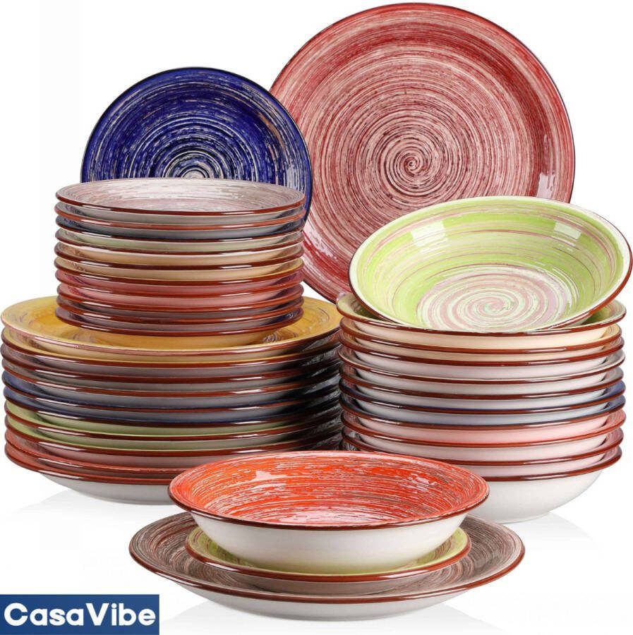 CasaVibe Serviesset – 36 delig – 12 persoons – Keramiek Luxe – Bordenset – Dinerborden – Dessertborden Verschillende Kleuren