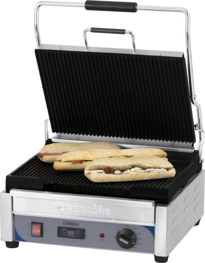 Casselin PANINI GRILL PREMIUM GROOT GERIBBELDE MET TIMER
