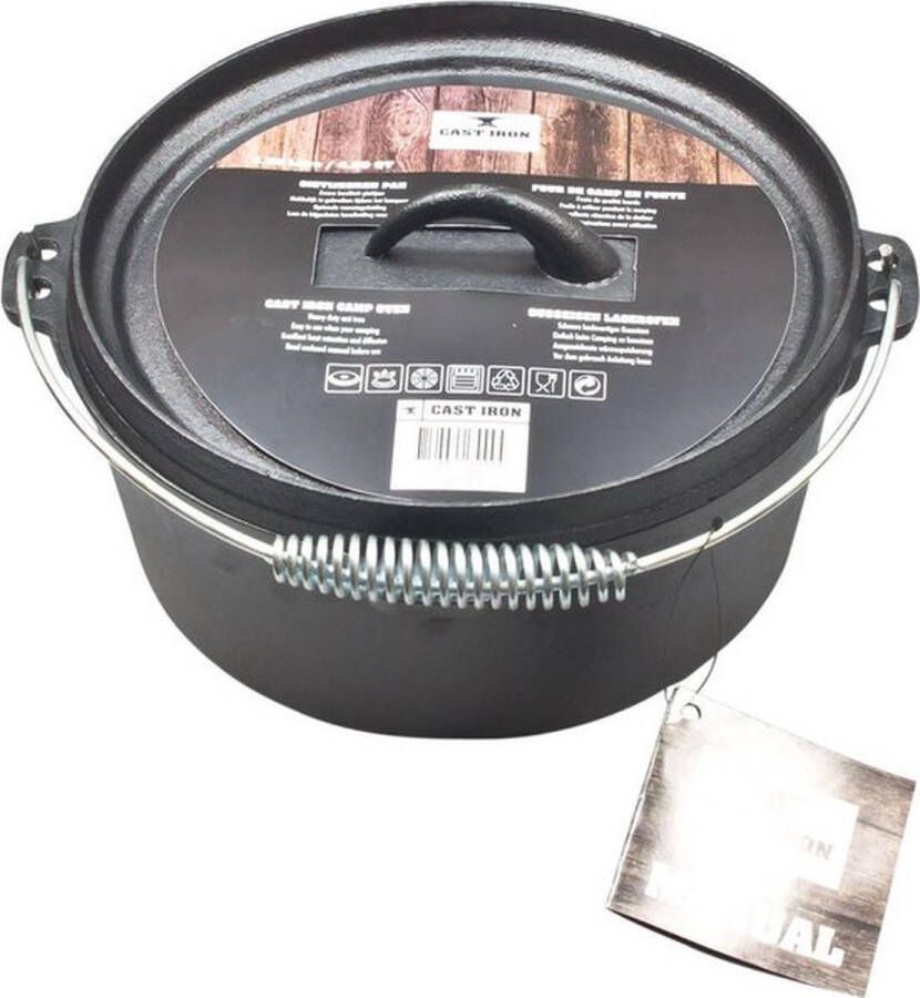 Cast Iron Dutch Oven Zwart 31 x 13cm 8L Gietijzer Barbecue Pan Vuurpot