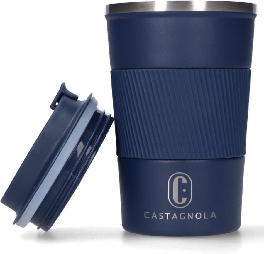 Castagnola Thermosbeker Koffiebeker To Go Travel Mug voor Koffie en Thee Theebeker 380 ML RVS Blauw