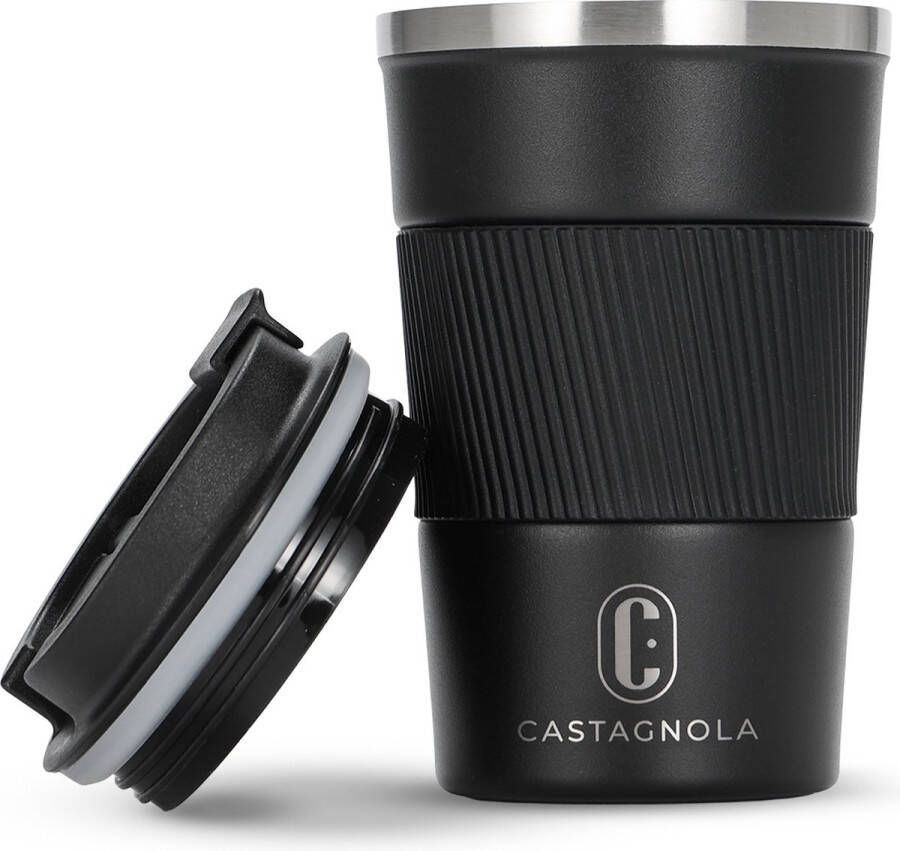 Castagnola Thermosbeker Koffiebeker To Go Travel Mug voor Koffie en Thee Theebeker 380 ML RVS Zwart