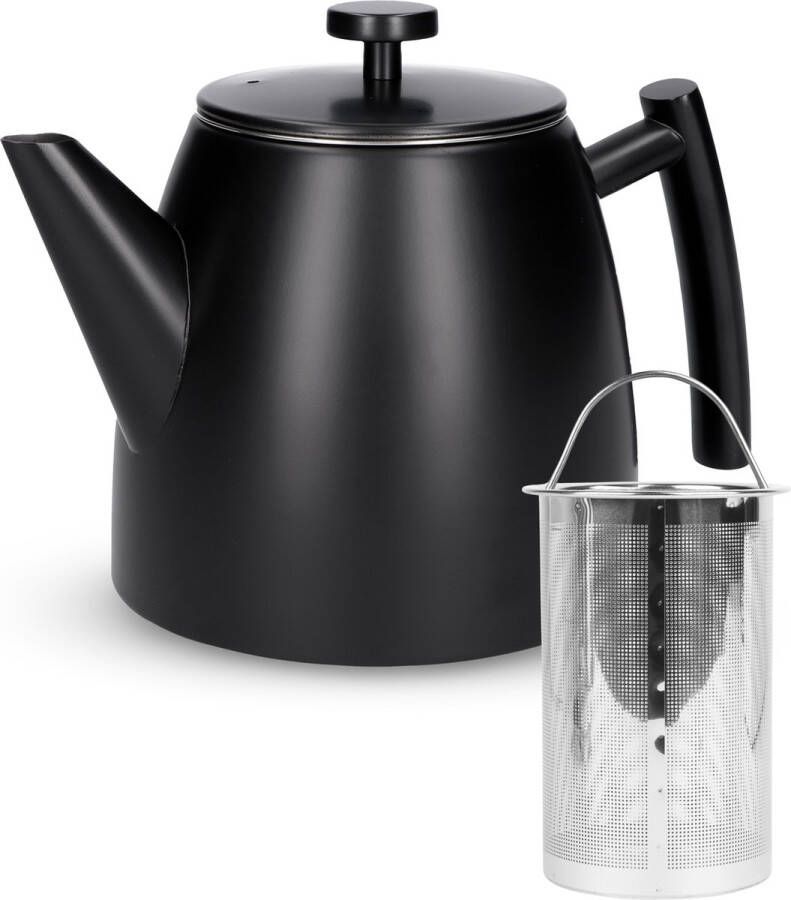Castagnola Theepot met Filter Theekan Dubbelwandig Roestvrijstalen Thermoskan Isoleerkan 1 L RVS Zwart