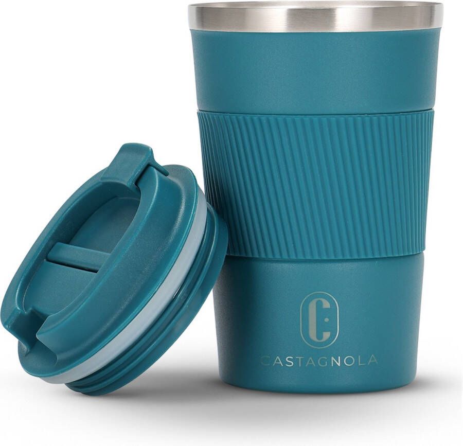 Castagnola Thermosbeker Koffiebeker To Go Travel Mug voor Koffie en Thee Theebeker 380 ML RVS Blauw