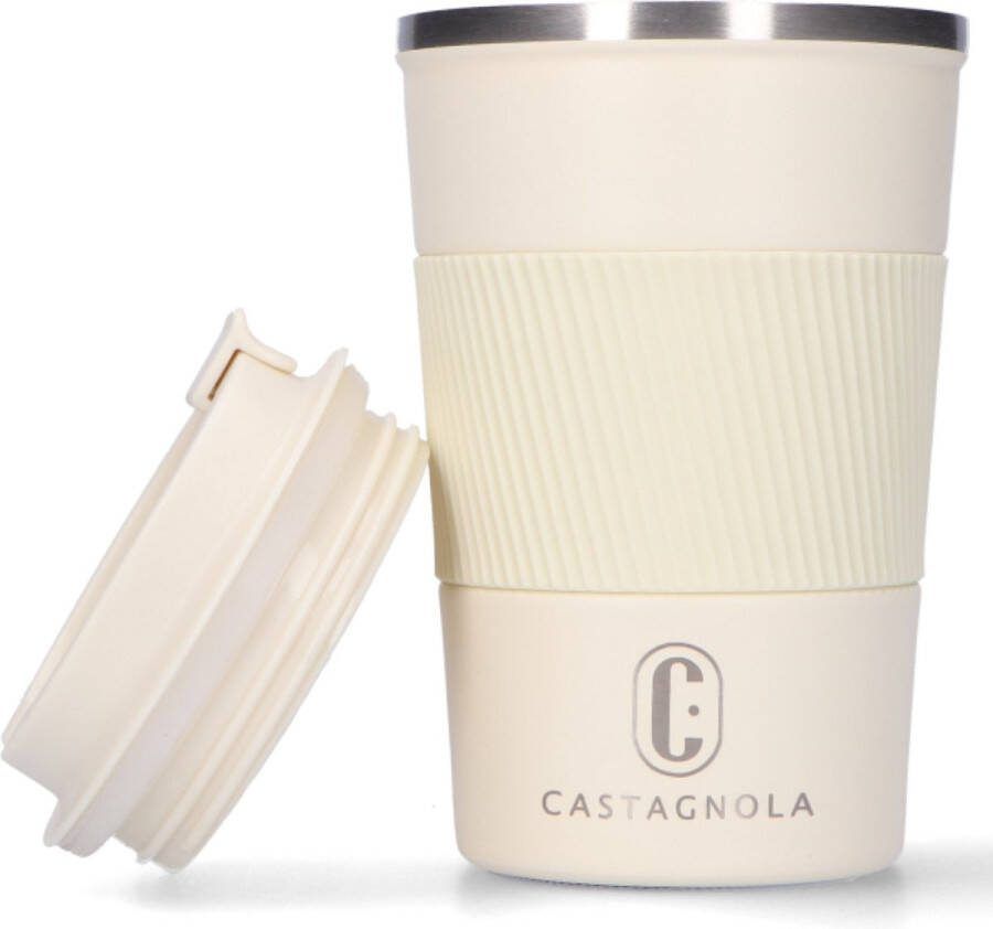 Castagnola Thermosbeker Koffiebeker To Go Travel Mug voor Koffie en Thee Theebeker 380 ML RVS Offwhite