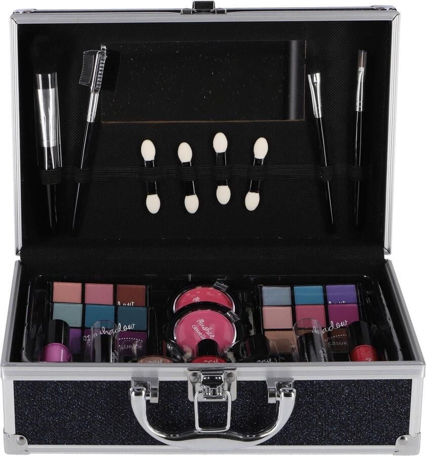 Casuelle Aluminium Make-Up Koffer Donkerblauw Glitter 41 Stuks